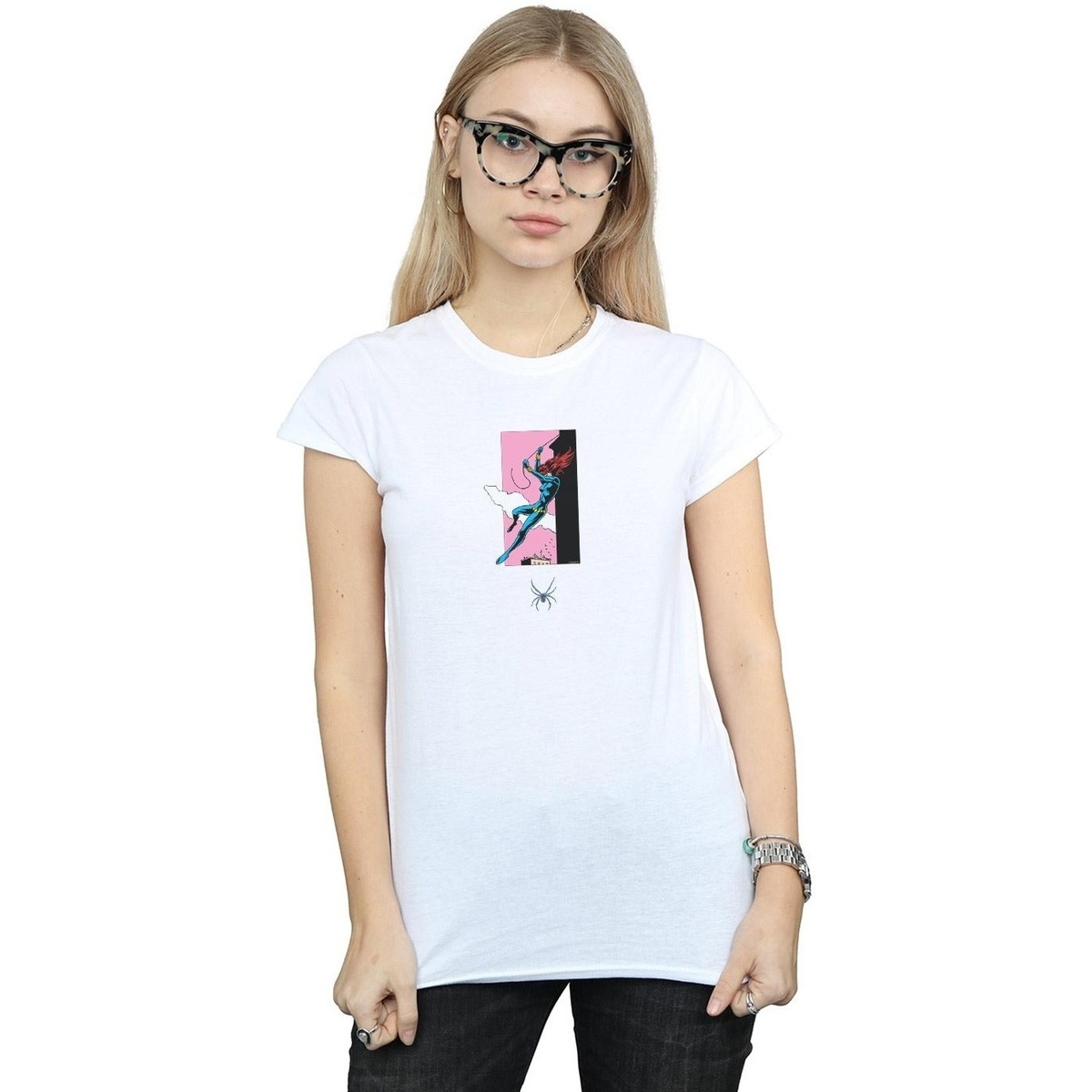 Abbigliamento Donna T-shirts a maniche lunghe Marvel Black Widow Roof Jump Bianco