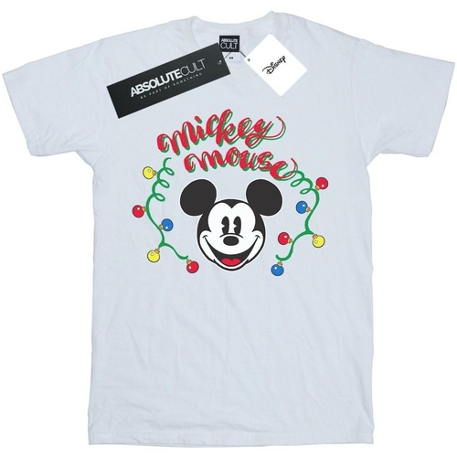 Abbigliamento Bambina T-shirts a maniche lunghe Disney Mickey Mouse Christmas Light Bulbs Bianco