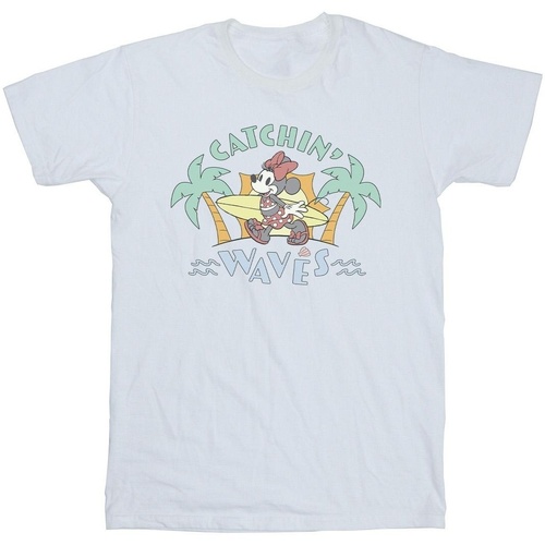 Abbigliamento Bambina T-shirts a maniche lunghe Disney Minnie Mouse Catchin Waves Bianco