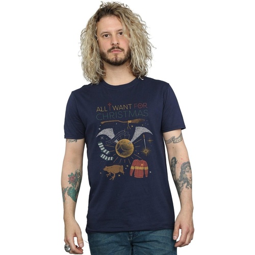 Abbigliamento Uomo T-shirts a maniche lunghe Harry Potter All I Want For Christmas Blu
