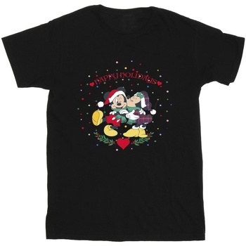 Abbigliamento Bambina T-shirts a maniche lunghe Disney Mickey Mouse Mickey Minnie Christmas Nero
