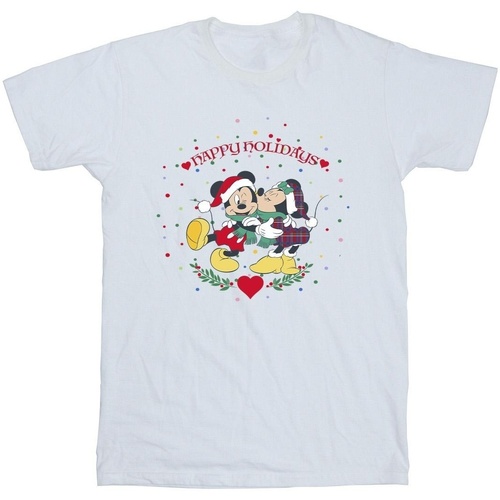 Abbigliamento Bambina T-shirts a maniche lunghe Disney Mickey Mouse Mickey Minnie Christmas Bianco