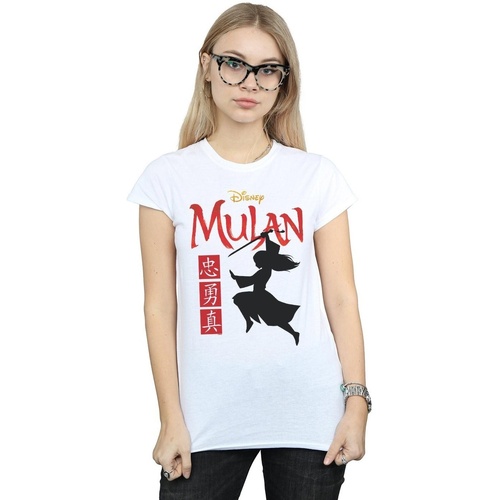 Abbigliamento Donna T-shirts a maniche lunghe Disney Mulan Movie Warrior Silhouette Bianco