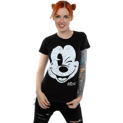 Abbigliamento Donna T-shirts a maniche lunghe Disney Mickey Mouse Distressed Face Nero