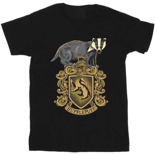 Abbigliamento Uomo T-shirts a maniche lunghe Harry Potter Hufflepuff Sketch Crest Nero
