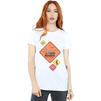 Abbigliamento Donna T-shirts a maniche lunghe Dessins Animés Road Runner Road Sign Bianco
