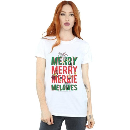 Abbigliamento Donna T-shirts a maniche lunghe Dessins Animés Merry Merrie Melodies Bianco
