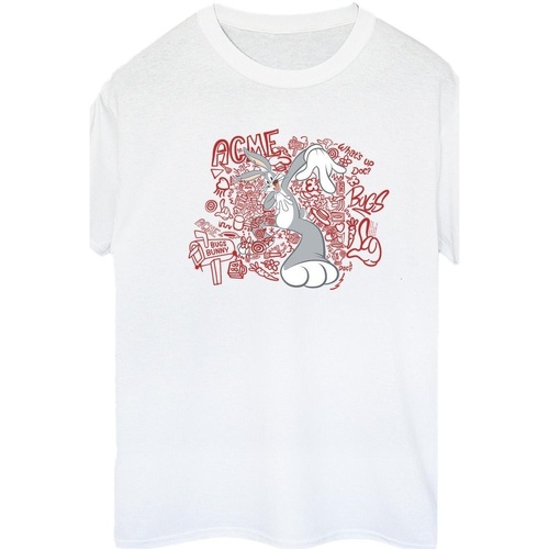 Abbigliamento Donna T-shirts a maniche lunghe Dessins Animés ACME Doodles Bugs Bunny Bianco
