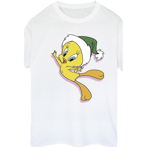 Abbigliamento Donna T-shirts a maniche lunghe Dessins Animés Tweety Christmas Hat Bianco