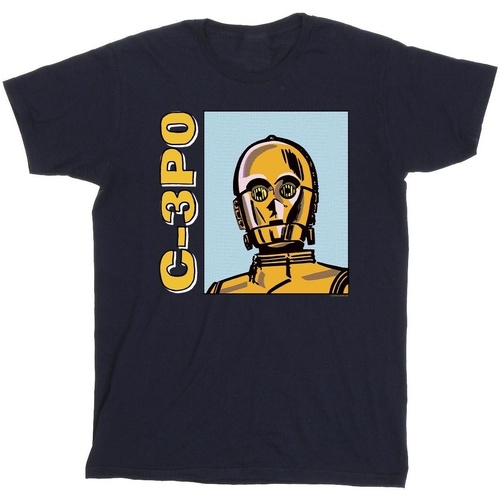 Abbigliamento Bambino T-shirt maniche corte Disney C3PO Line Art Blu