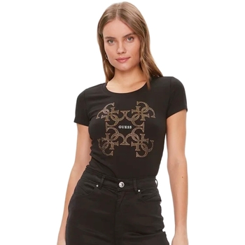 Abbigliamento Donna T-shirt maniche corte Guess Logo 4G Nero
