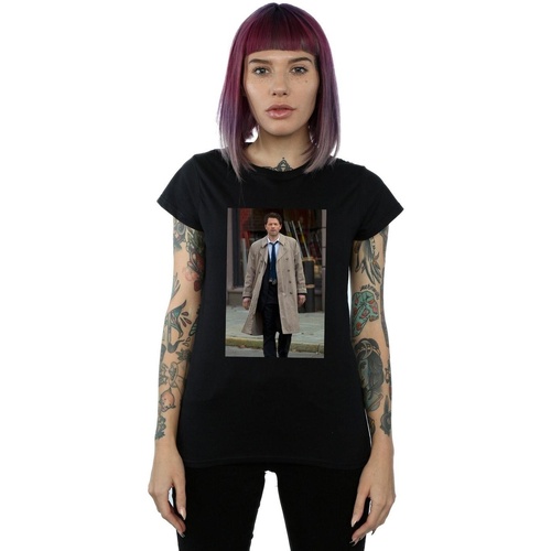 Abbigliamento Donna T-shirts a maniche lunghe Supernatural Castiel Photograph Nero