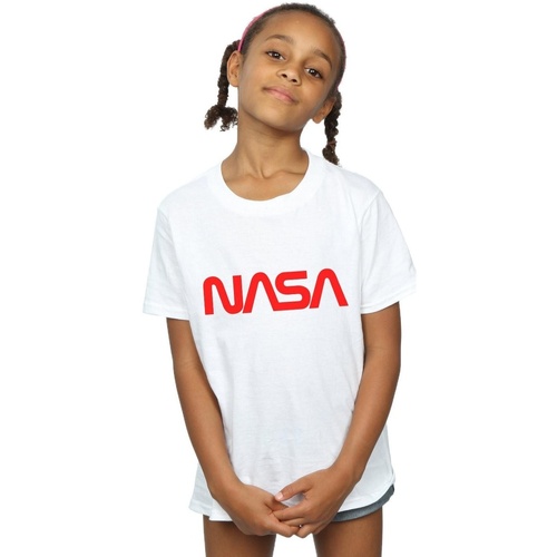 Abbigliamento Bambina T-shirts a maniche lunghe Nasa Modern Logo Bianco