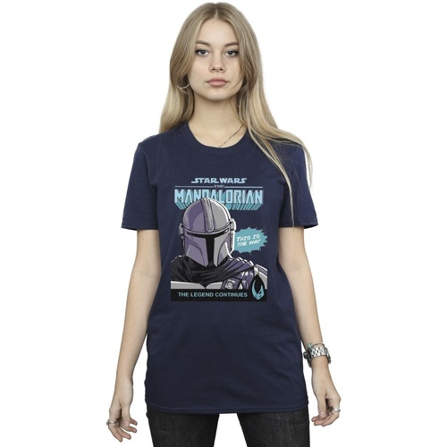 Abbigliamento Donna T-shirts a maniche lunghe Star Wars The Mandalorian Mando Comic Cover Blu