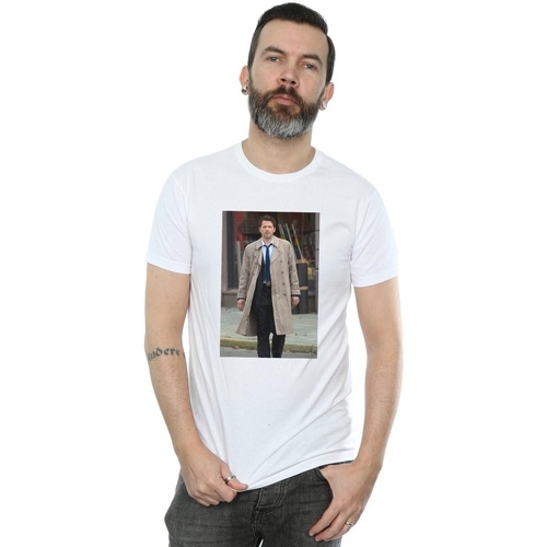 Abbigliamento Uomo T-shirts a maniche lunghe Supernatural Castiel Photograph Bianco