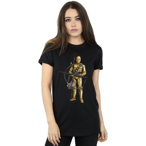 Abbigliamento Donna T-shirts a maniche lunghe Star Wars The Rise Of Skywalker C-3PO Chewbacca Bow Caster Nero