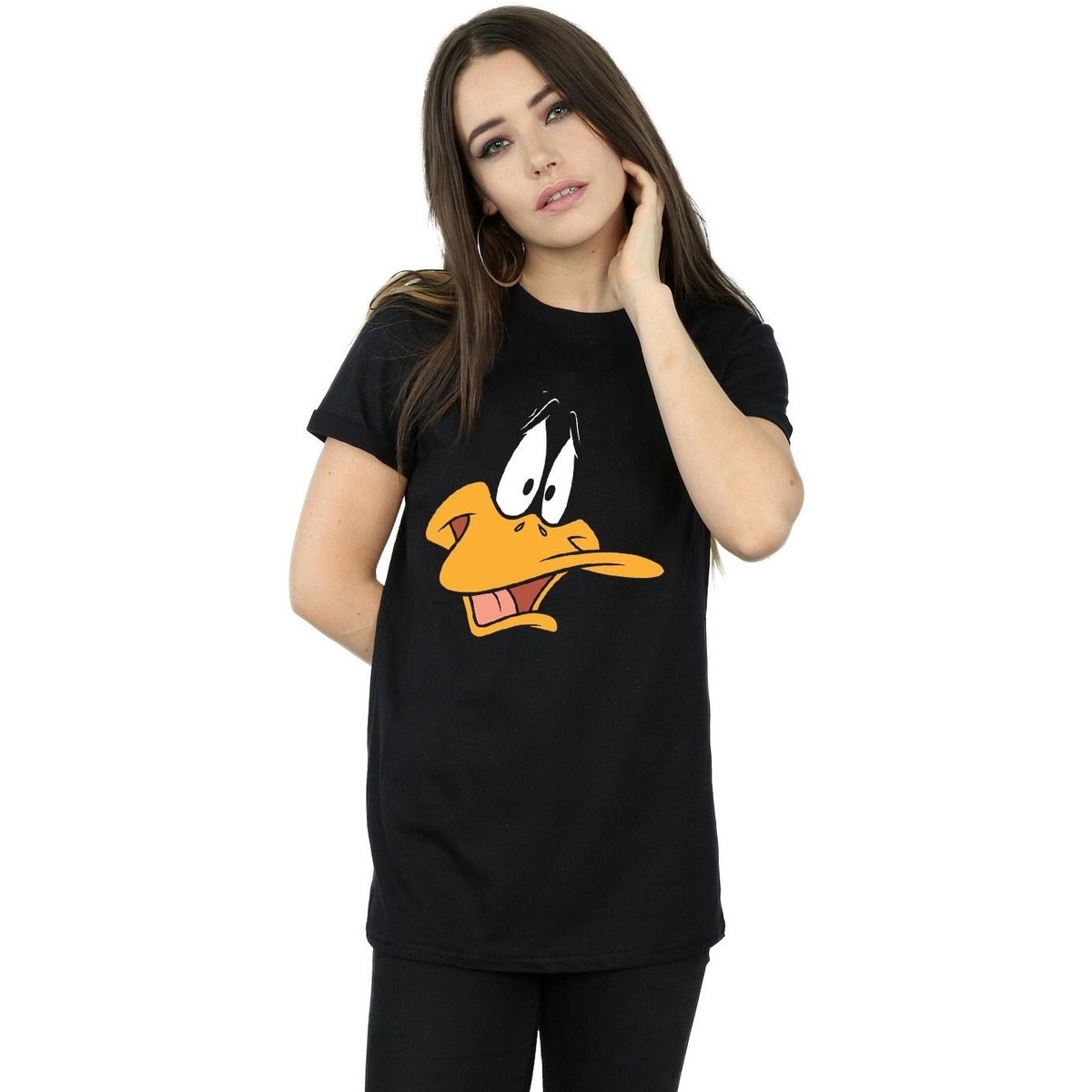 Abbigliamento Donna T-shirts a maniche lunghe Dessins Animés Daffy Duck Face Nero