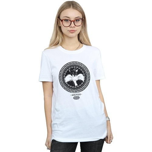 Abbigliamento Donna T-shirts a maniche lunghe Dessins Animés Sylvester Greek Circle Bianco