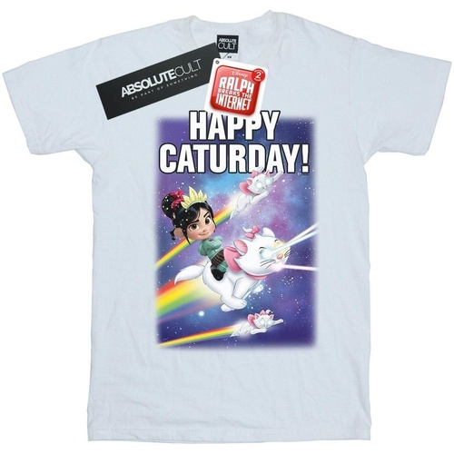 Abbigliamento Uomo T-shirts a maniche lunghe Disney Wreck It Ralph Happy Caturday Bianco
