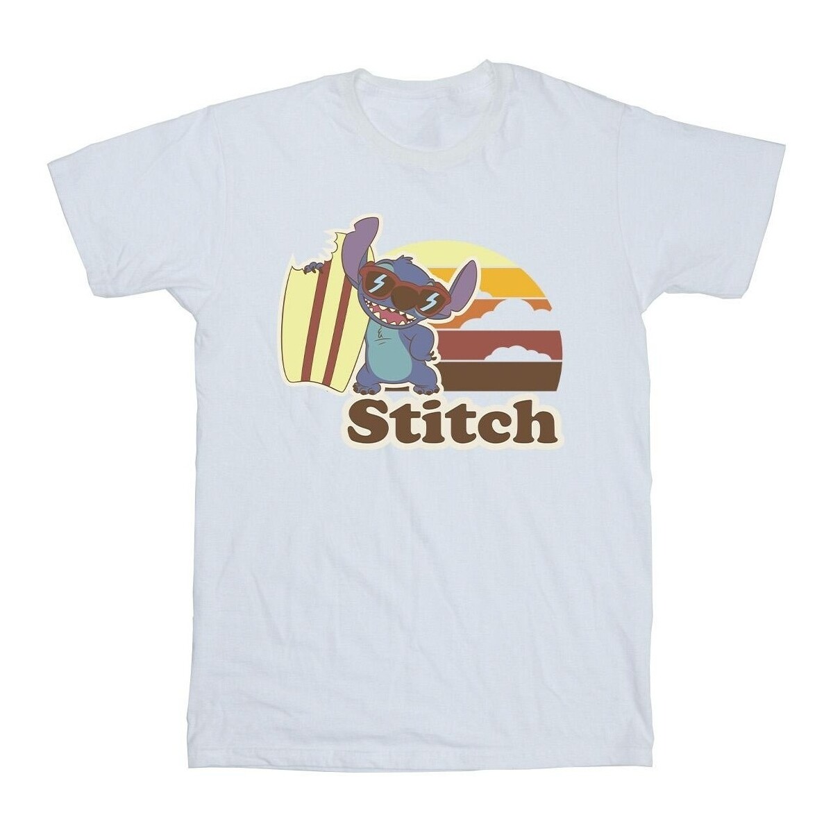 Abbigliamento Uomo T-shirts a maniche lunghe Disney Lilo And Stitch Bitten Surfboard Bianco