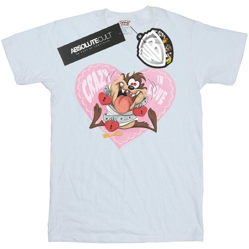Abbigliamento Donna T-shirts a maniche lunghe Dessins Animés Taz Valentine's Day Crazy In Love Bianco