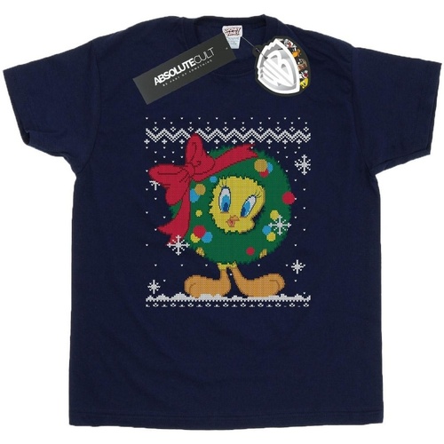 Abbigliamento Uomo T-shirts a maniche lunghe Dessins Animés Tweety Pie Christmas Fair Isle Blu