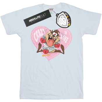 Abbigliamento Uomo T-shirts a maniche lunghe Dessins Animés Taz Valentine's Day Crazy In Love Bianco
