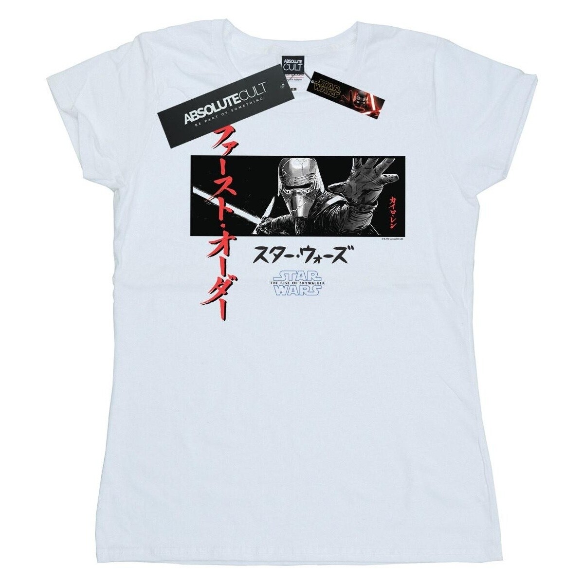 Abbigliamento Donna T-shirts a maniche lunghe Star Wars: The Rise Of Skywalker Kylo Ren Katakana Art Stripe Bianco