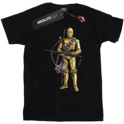 Abbigliamento Bambina T-shirts a maniche lunghe Star Wars: The Rise Of Skywalker Star Wars The Rise Of Skywalker C-3PO Chewbacca Bow Caster Nero