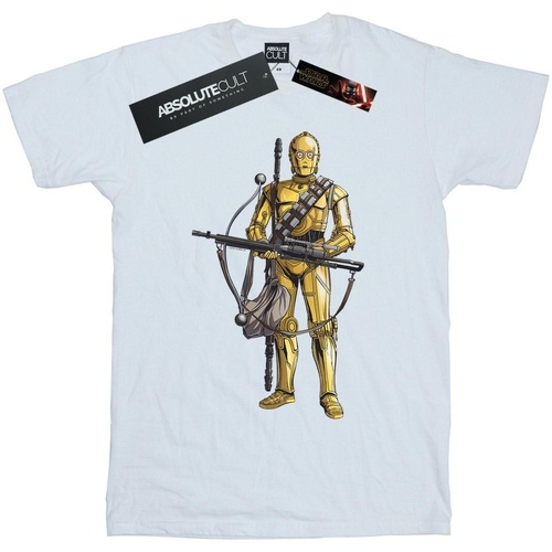 Abbigliamento Bambina T-shirts a maniche lunghe Star Wars: The Rise Of Skywalker Star Wars The Rise Of Skywalker C-3PO Chewbacca Bow Caster Bianco
