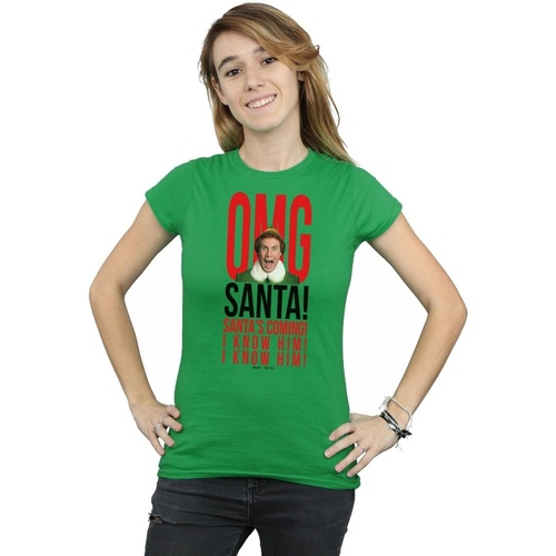 Abbigliamento Donna T-shirts a maniche lunghe Elf OMG Santa I Know Him Verde
