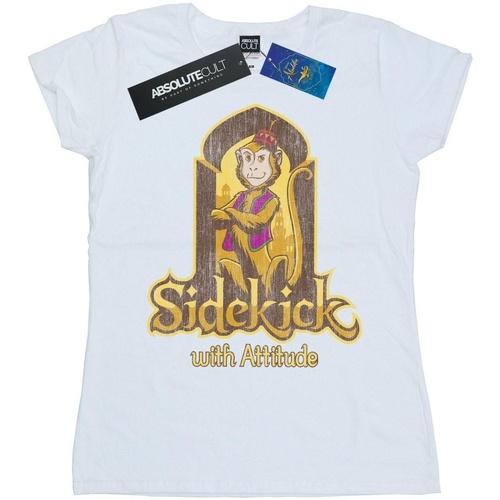 Abbigliamento Donna T-shirts a maniche lunghe Disney Aladdin Movie Abu Sidekick With Attitude Bianco