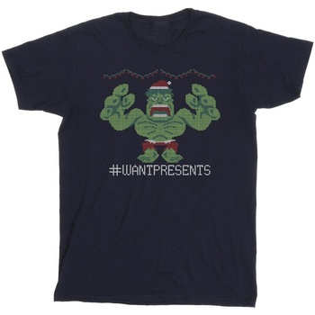 Abbigliamento Uomo T-shirts a maniche lunghe Marvel Avengers Hulk Cross Stitch Blu