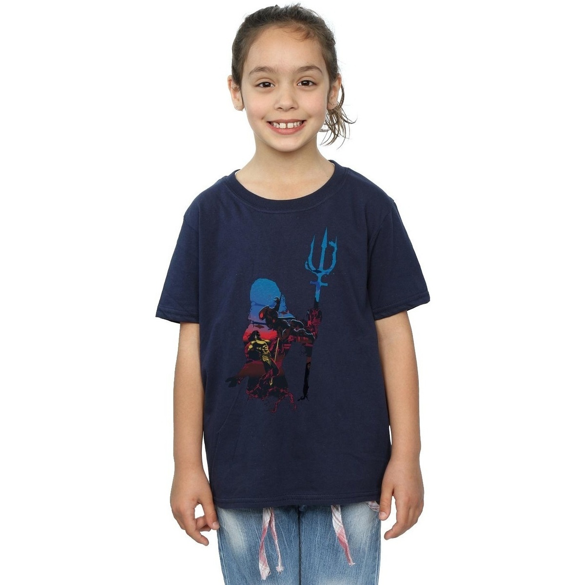 Abbigliamento Bambina T-shirts a maniche lunghe Dc Comics Aquaman Battle Silhouette Blu
