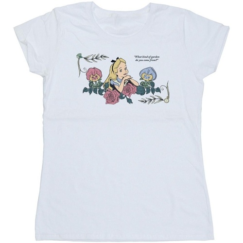 Abbigliamento Donna T-shirts a maniche lunghe Disney Alice In Wonderland What Kind Of Garden Bianco