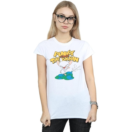 Abbigliamento Donna T-shirts a maniche lunghe Animaniacs The Brain World Domination Bianco