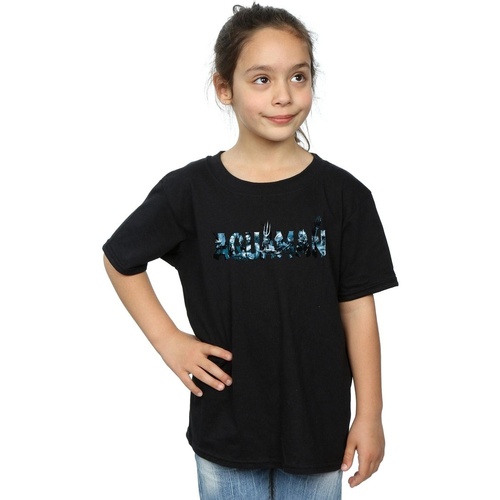 Abbigliamento Bambina T-shirts a maniche lunghe Dc Comics Aquaman Text Logo Nero