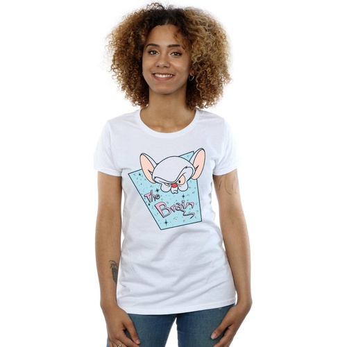 Abbigliamento Donna T-shirts a maniche lunghe Animaniacs The Brain Mugshot Bianco