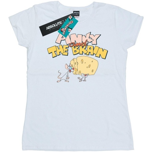 Abbigliamento Donna T-shirts a maniche lunghe Animaniacs Pinky And The Brain Cheese Head Bianco