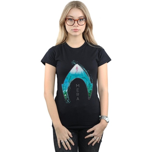 Abbigliamento Donna T-shirts a maniche lunghe Dc Comics Aquaman Mera Ocean Logo Nero