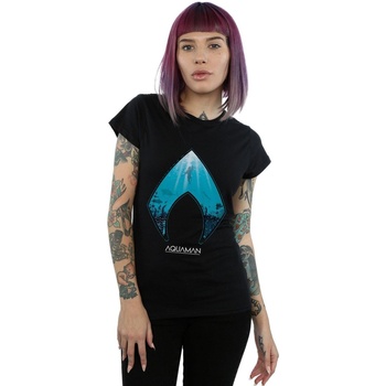 Abbigliamento Donna T-shirts a maniche lunghe Dc Comics Aquaman Ocean Logo Nero