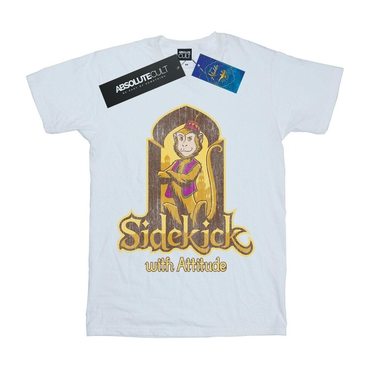 Abbigliamento Donna T-shirts a maniche lunghe Disney Aladdin Movie Abu Sidekick With Attitude Bianco