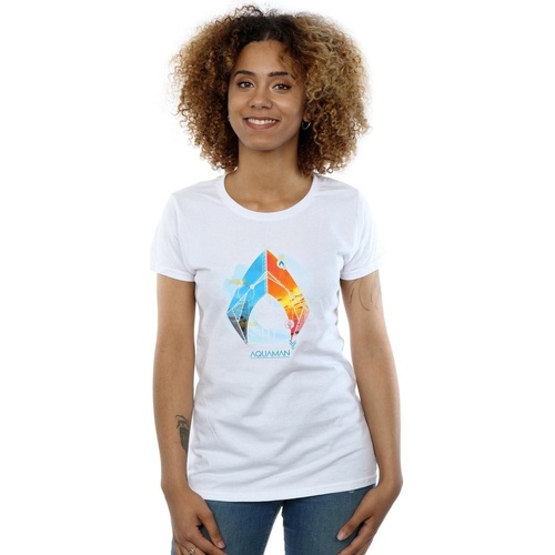Abbigliamento Donna T-shirts a maniche lunghe Dc Comics Aquaman Tropical Logo Bianco