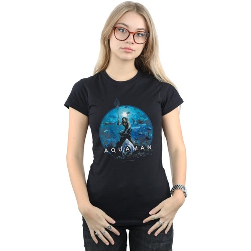 Abbigliamento Donna T-shirts a maniche lunghe Dc Comics Aquaman Circle Poster Nero
