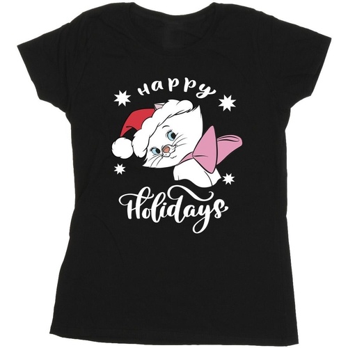 Abbigliamento Donna T-shirts a maniche lunghe Disney The Aristocats Happy Holidays Nero