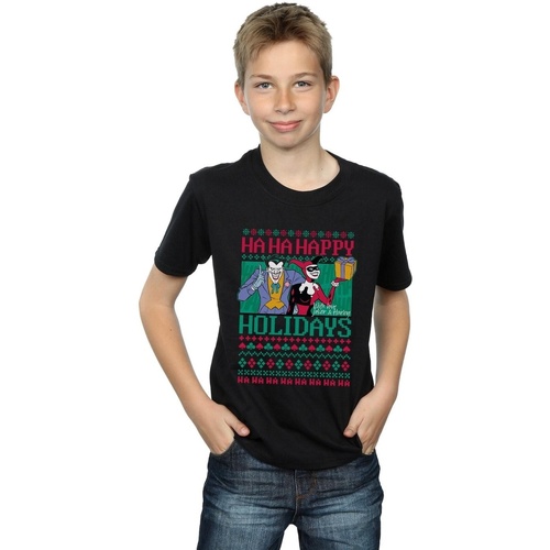 Abbigliamento Bambino T-shirt maniche corte Dc Comics Joker And Harley Quinn Ha Ha Happy Holidays Nero