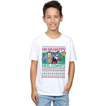 Abbigliamento Bambino T-shirt maniche corte Dc Comics Joker And Harley Quinn Ha Ha Happy Holidays Bianco