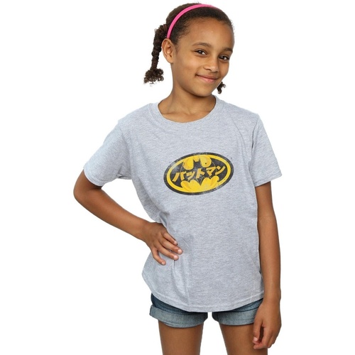 Abbigliamento Bambina T-shirts a maniche lunghe Dc Comics Batman Japanese Logo Yellow Grigio
