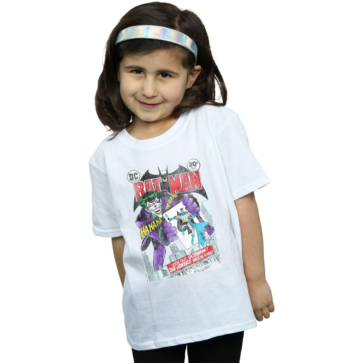 Abbigliamento Bambina T-shirts a maniche lunghe Dc Comics Batman Joker Playing Card Cover Bianco