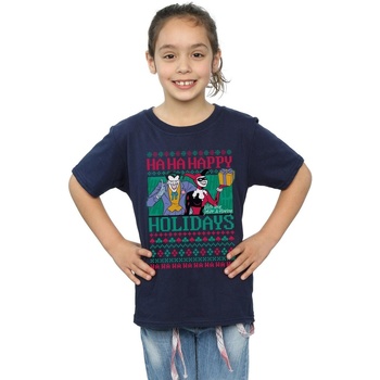 Abbigliamento Bambina T-shirts a maniche lunghe Dc Comics Joker And Harley Quinn Ha Ha Happy Holidays Blu